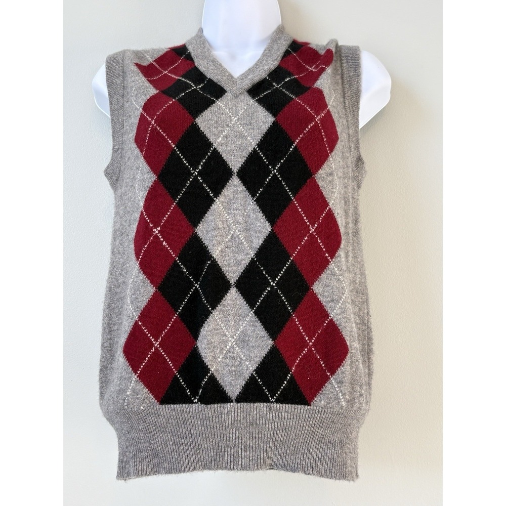 Gray Sleeveless V-Neck Argyle Sweater Vest - Women's